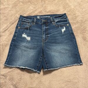 No Boundaries Blue Jean Shorts with Distressed Details and Raw Hem
